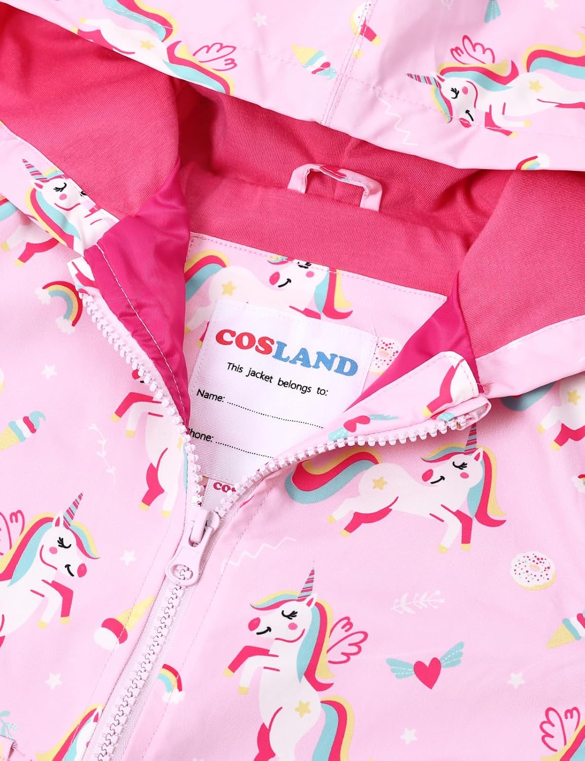 COSLAND Toddler Boys Girls Rain Jacket Waterproof Hooded Raincoat, 2-5T