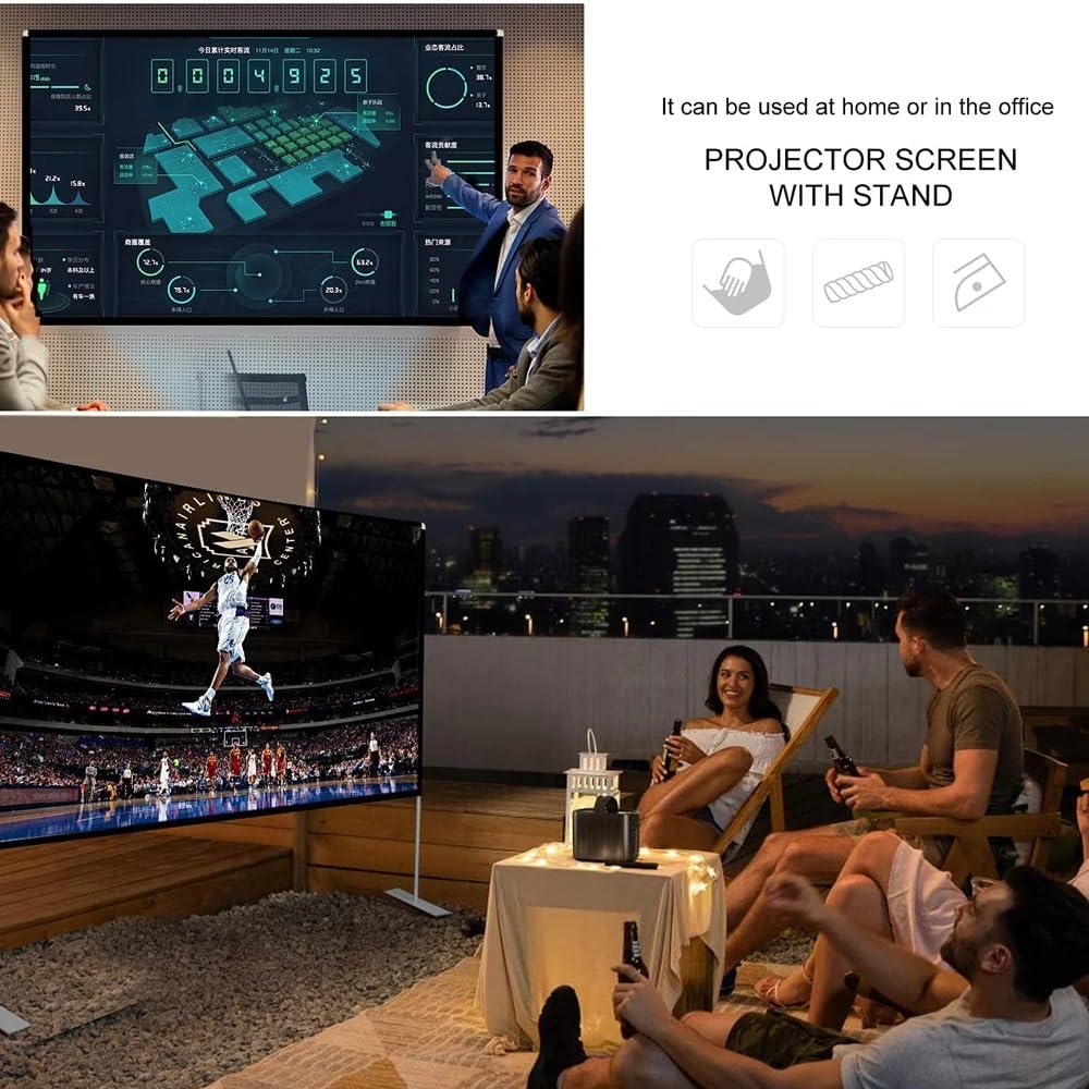 Écran de Projection, Écran de projection HD portable pliable avec support Écran de projection vidéo de film(120 inch)
