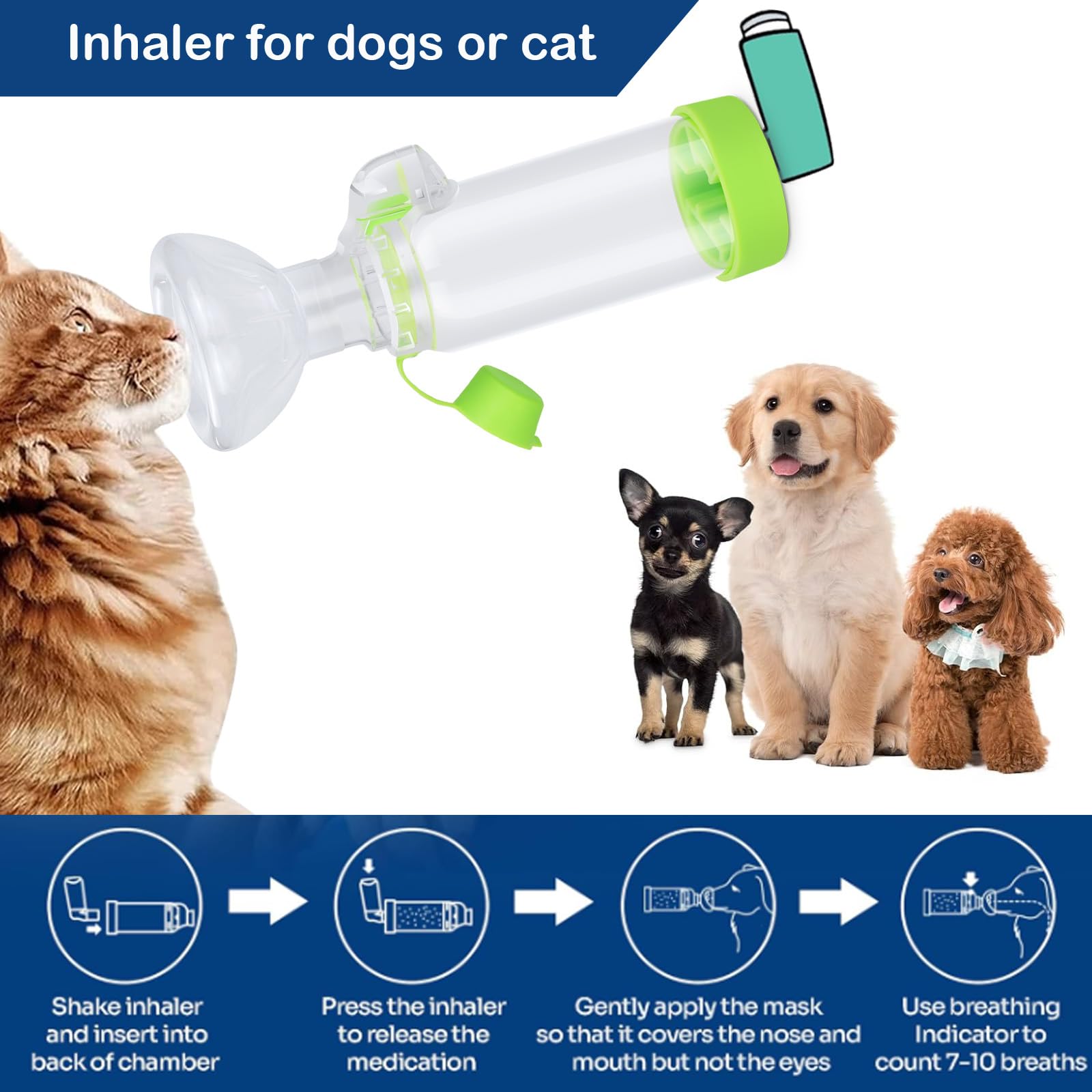 free-space Espaciador de inhalador de Aerosol para Gatos o Perros. Espaciador portátil para administrar medicamentos a su Mascota con indicador de respiración Exclusivo. (for Cat (Green))