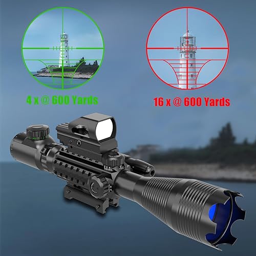 Miniatura 3 de UUQ 4-16x50 Alcance táctico de rifle rojoverde iluminado buscador de retícula Wmira láser y vista de punto reflejo holográfico