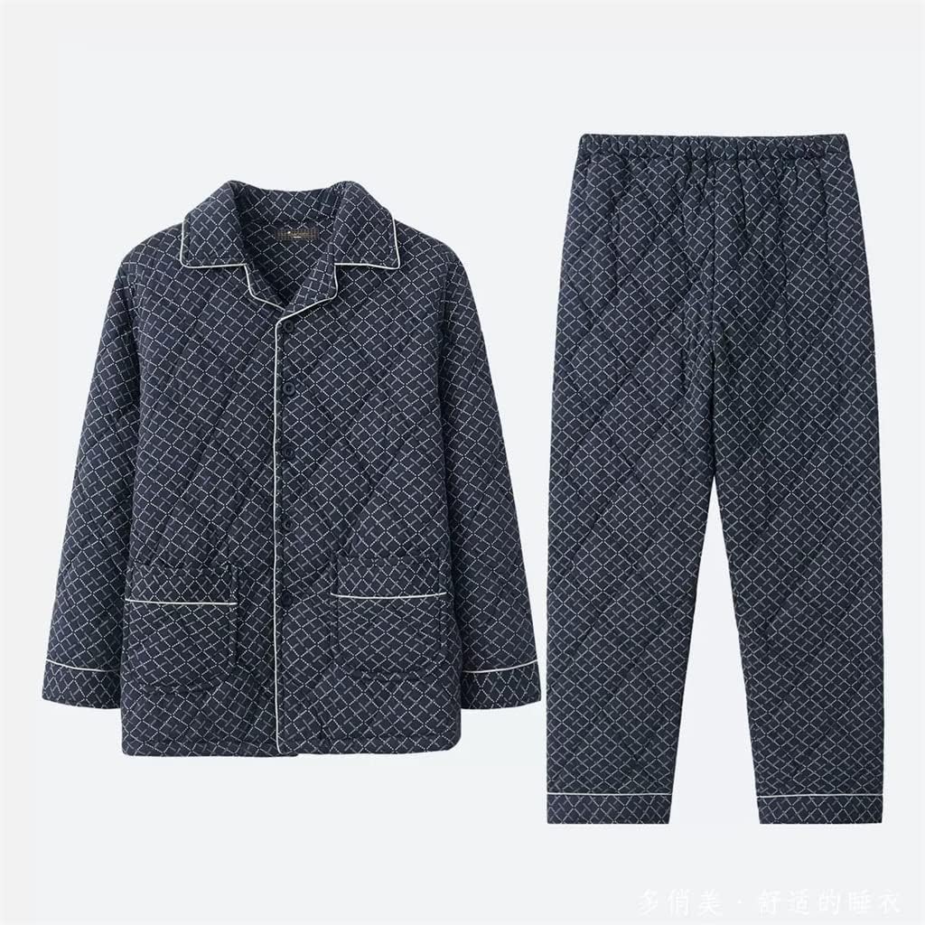 Quilted Men's Pajamas Autumn And Winter Thickened Padded Suit Three-layer Home Service Men