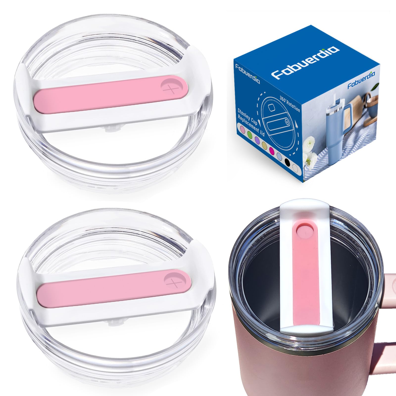 Fabuerdia 40 OZ Tumbler Lid Fit for Stanley Cup, 2 Pack Clear Replacement Lids Fit for Stanley Tumbler, Spill Proof Tumbler Covers for Stanley Cup