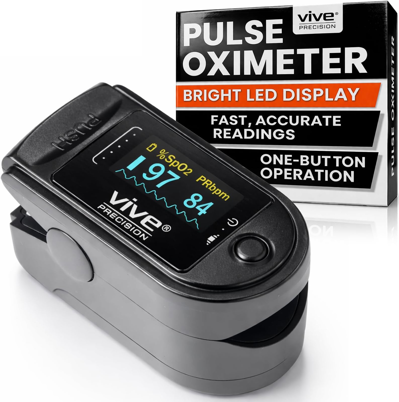 Pulse Oximeter - Oxygen Monitor Fingertip, Heart Rate Medical Grade Sensor LED Display - Accurate Finger Meter for Saturation SpO2, Lanyard & Batteries Included