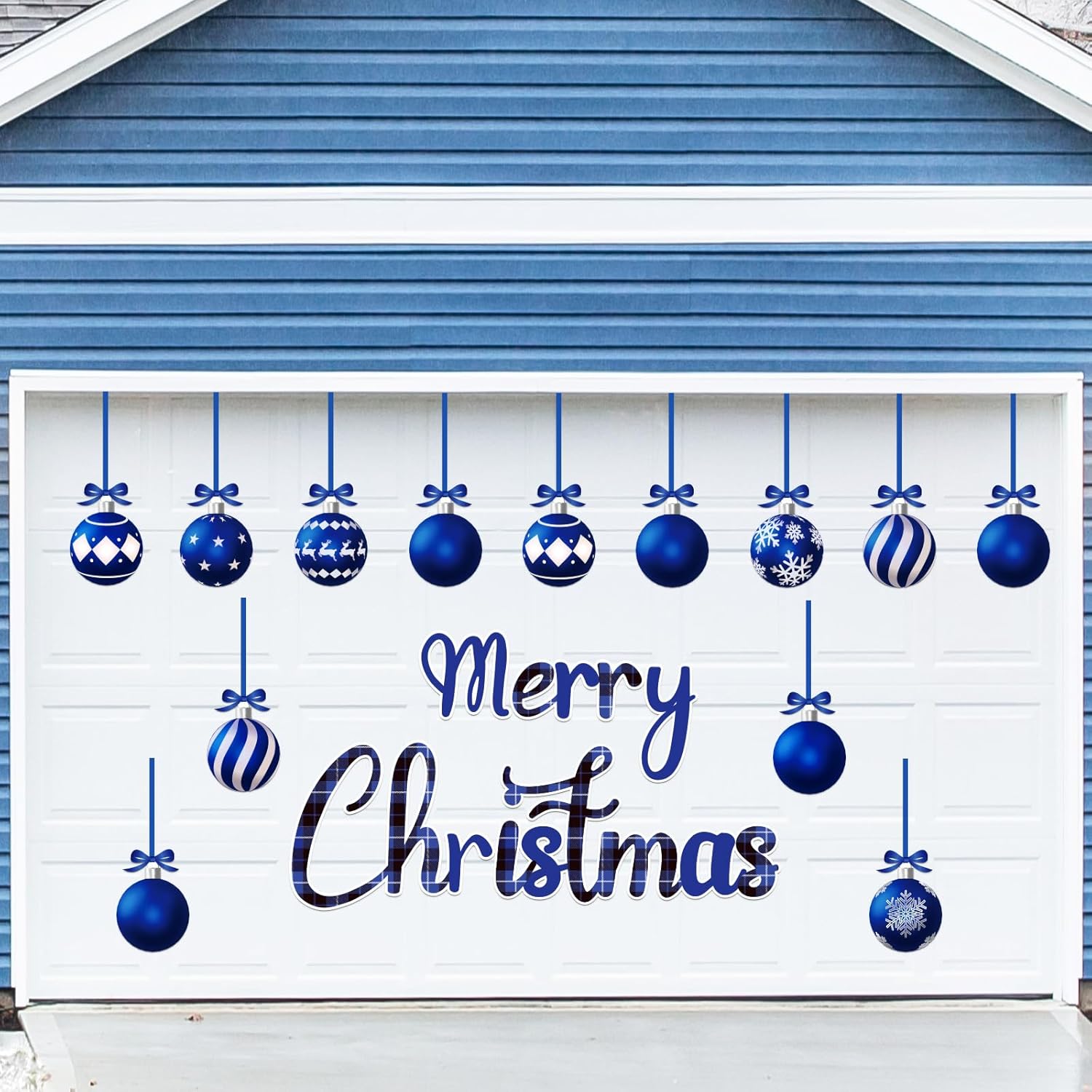 32PCS Christmas Garage Door Decorations Magnets - Merry Xmas Ball Holiday Refrigerator Fridge Kitchen Decor(Blue)
