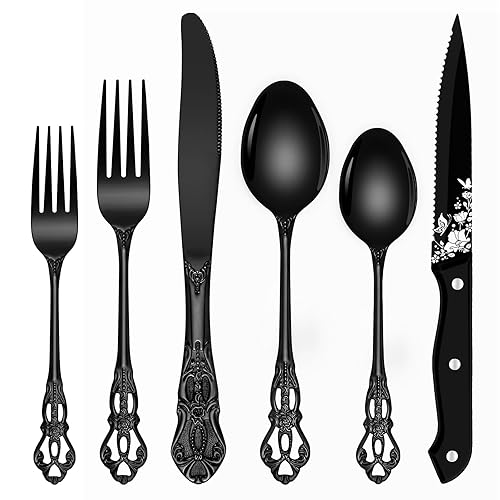 Ollex retro gothic black silverware set