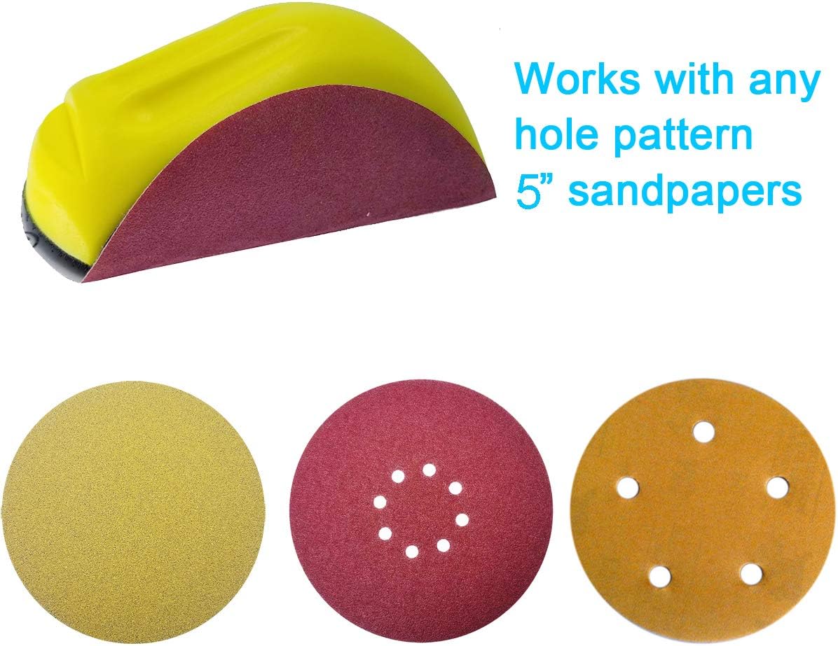 Tockrop 2 Pack 5 Inch Hand Sanding Blocks Round and Mouse-Shaped for 5 Inch Hook and Loop discs Ideal For Wood Furniture Restoration Home Arts and Crafts - - 