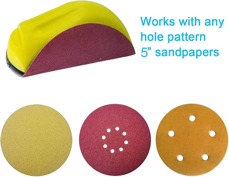 2 Pack 5 Inch Hand Sanding Blocks Round and Mouse-Shaped for 5 Inch Hook and Loop Discs Ideal For Wood Furniture Restoration Home Arts and Crafts