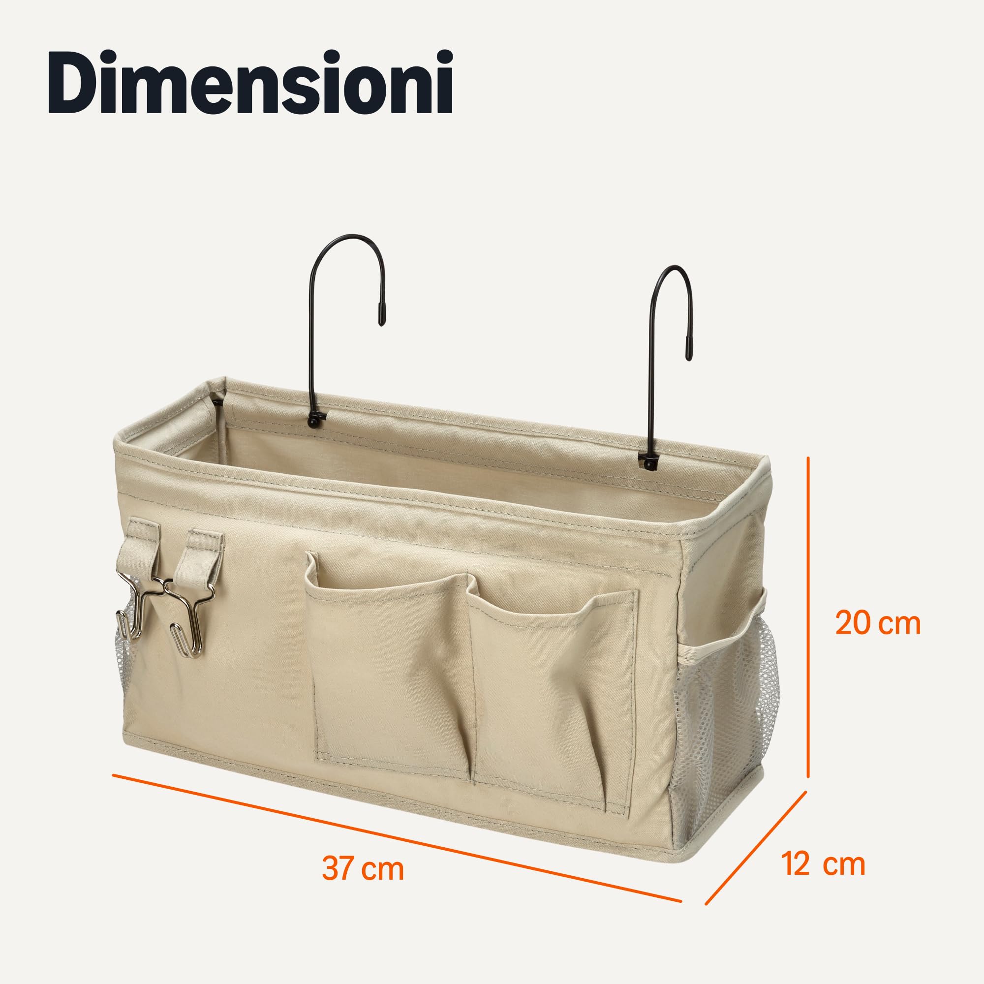 Amazon Basics Portaoggetti da appendere al comodino, 12 x 37 x 20 cm, M, colore: lino grezzo