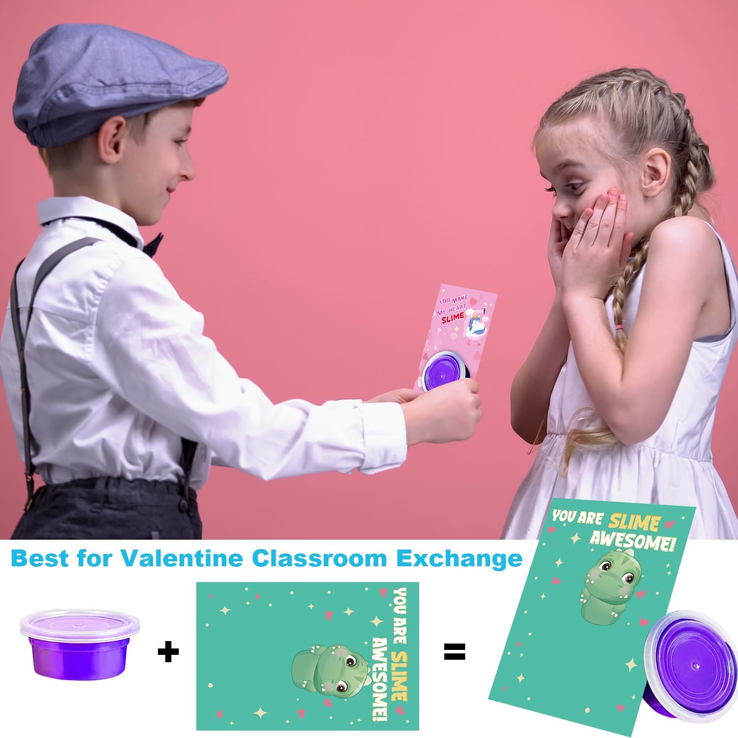 Butter Slime with Greeting Cards, 28 Packs Colorful Slimes and Greeting Cards Gift Sets for Kids, School Classroom Prize Exchange, Fluffy Putty Party Favors