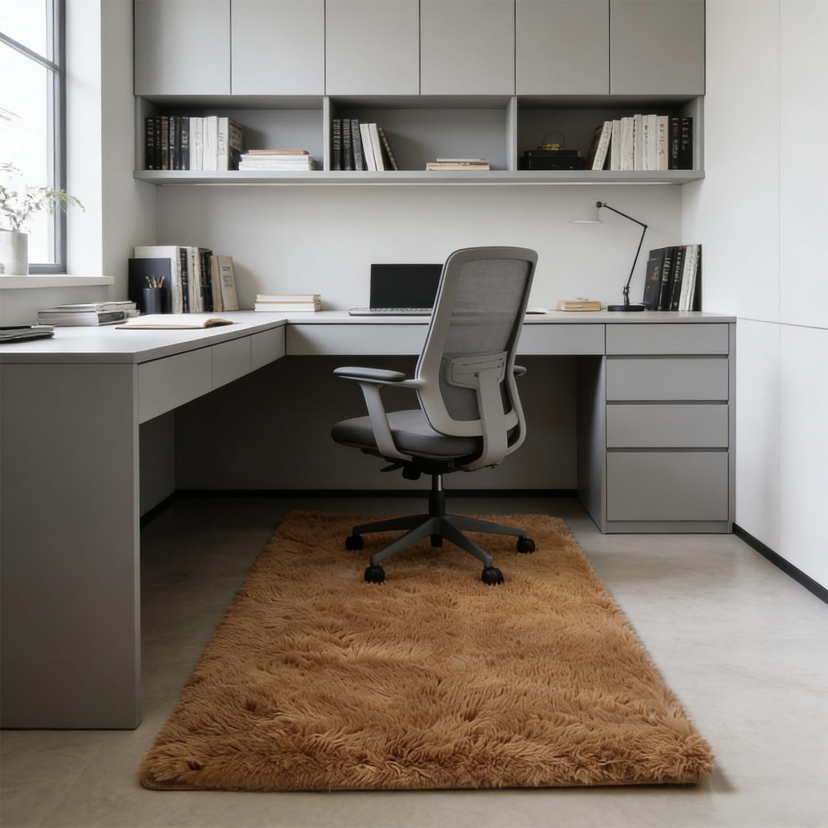 Tapis chambre 270x200 cm marron à poils longs et moelleux pour grand salon moderne