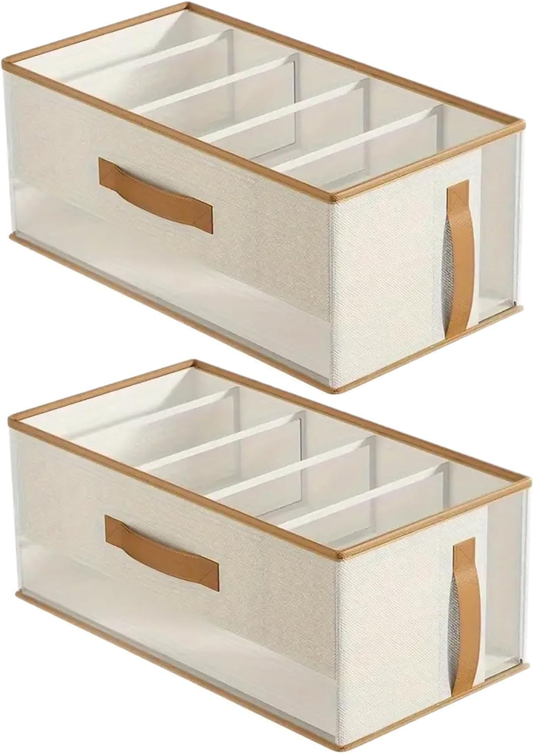 Closet Storage Baskets, 5-Compartment Handbag Organizer, 2Pcs Foldable Fabric Storage Bins with Clear Window for Clothes, Purses & Accessories, Beige..