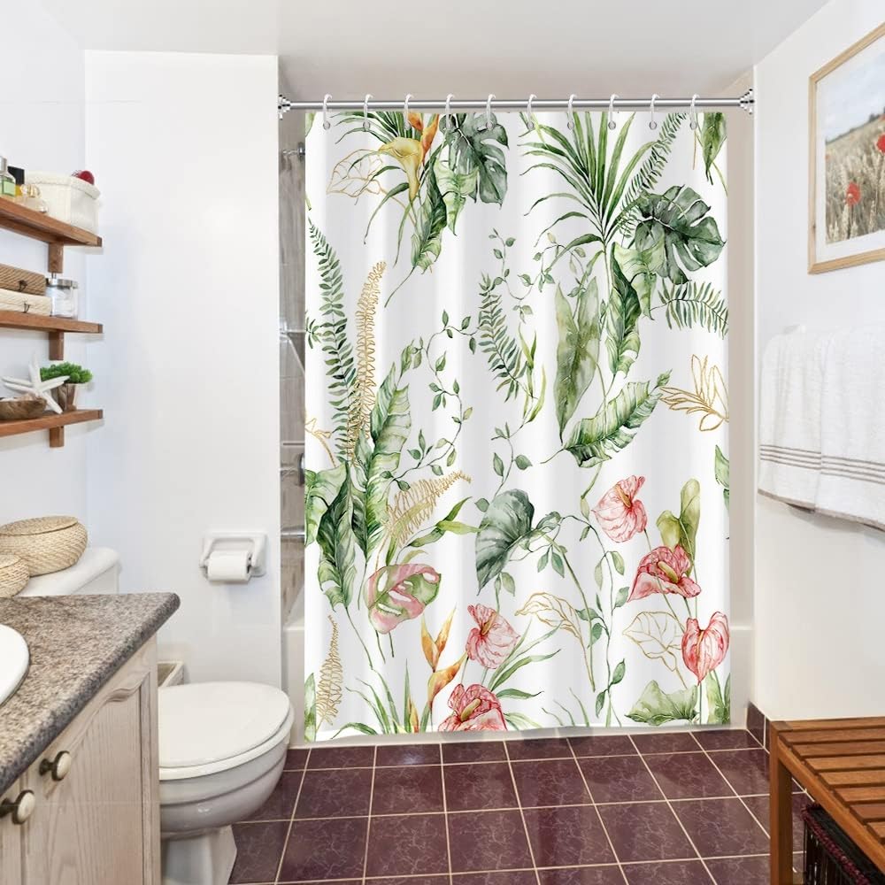 Cortina de Ducha de Hoja Eucalipto, Cortinas de Ducha Verde Oro Abstracto Planta Cortinas de Baño Antimoho Impermeable Lavable Tejido de Poliéster Cortina Ducha con 12 Ganchos 120x200cm — view 87