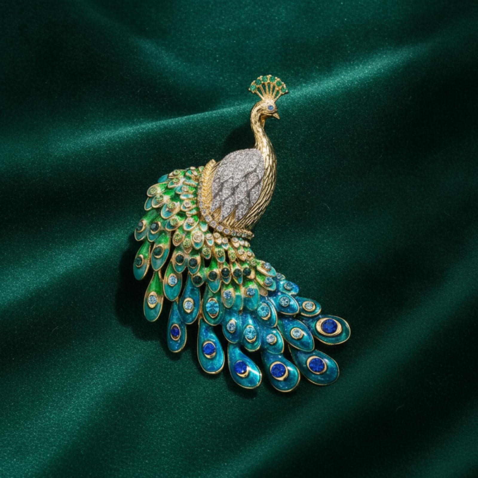Pfauen-Brosche bunt Pfauenbrosche glitzernd Vogelbrosche-Brosche für Sammler, Abendgarderobe, Mantelaufschlag
