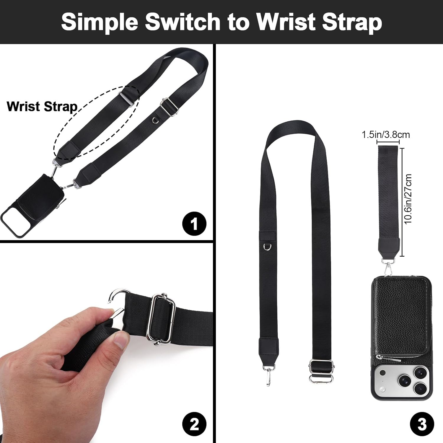 XANGNIER Wallet Case for iPhone 17 Pro Max with Strap, RFID Blocking PU Leather Crossbody Phone Purse with Card Holder, Zipper Pocket, Wrist Strap & Adjustable Lanyard for Women 6.9" 5G, Black