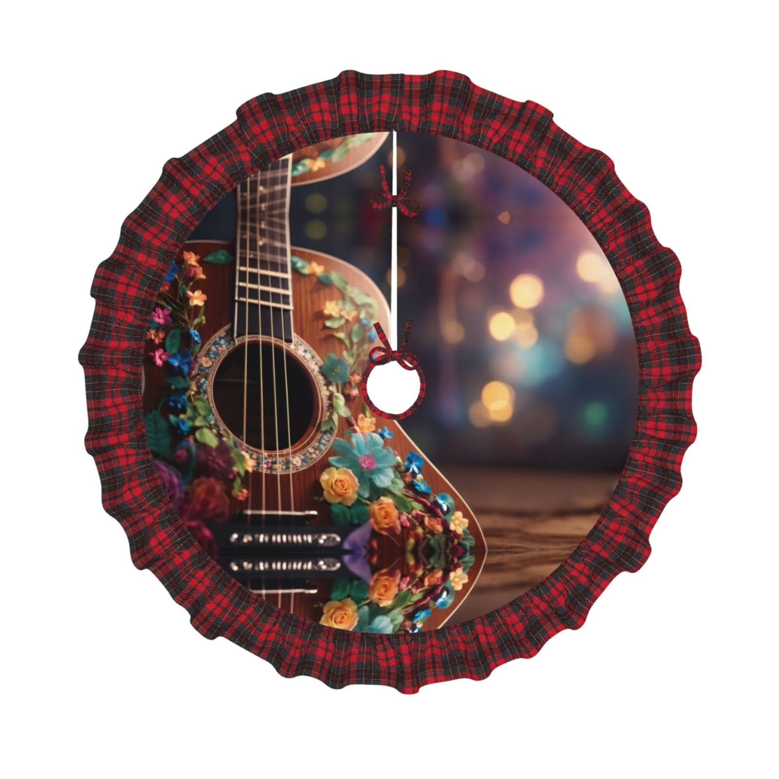 Jupe de sapin guitare fleurie et bord écossais pour salon chaleureux