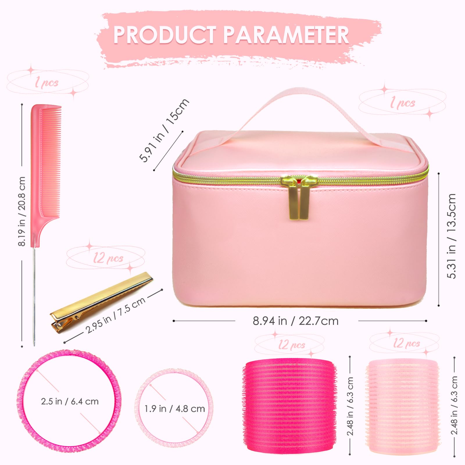 38 rodillos de pelo de tamaño jumbo con bolsa de cosméticos grande gratis, 12 clips, 2 tamaños (12 x jumbo + 12 x grande), 1 peine, rodillos rizadores de pelo ARTIRNANOG para cabello largo, medio,