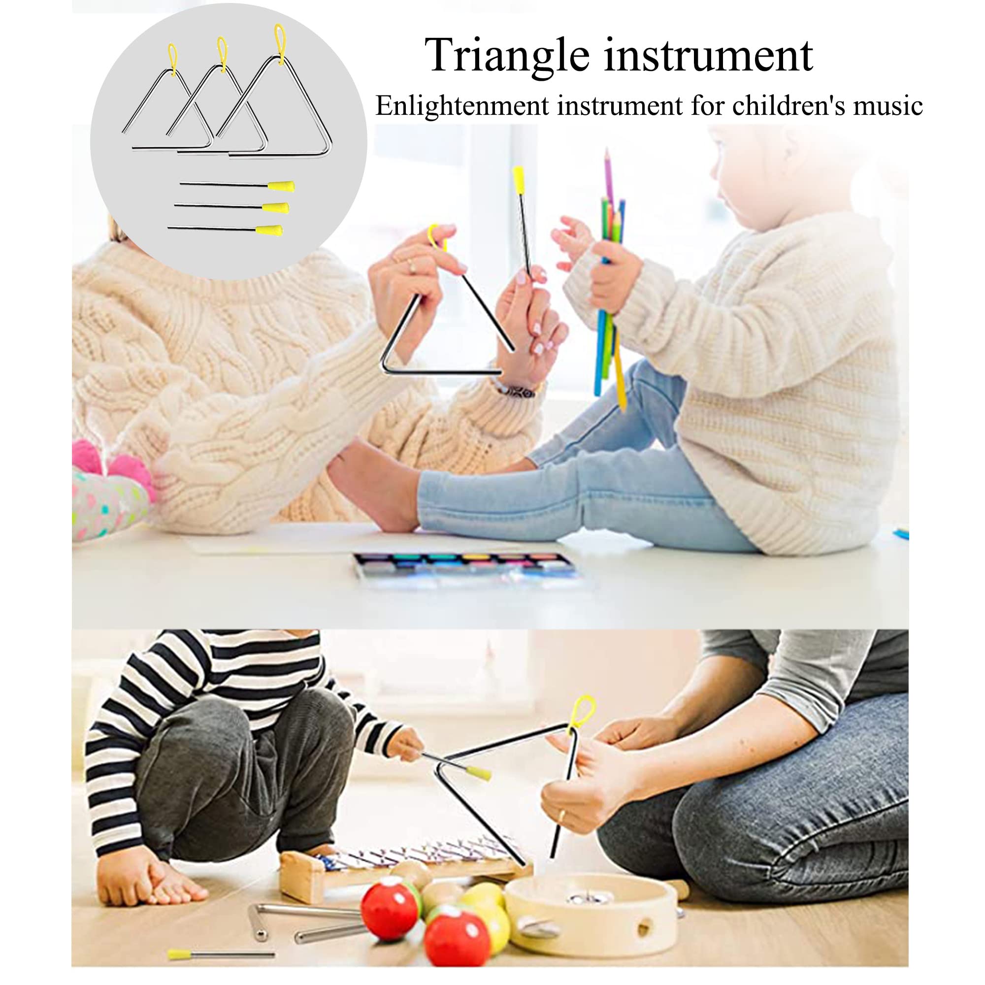 3 Pezzi Triangolo Musicale Percussioni Strumento Musicale Triangolo Strumento a Percussione Triangolo Con Bacchettaper Educazione Musicale per Bambino e Principianti (4/5/6 Pollici)