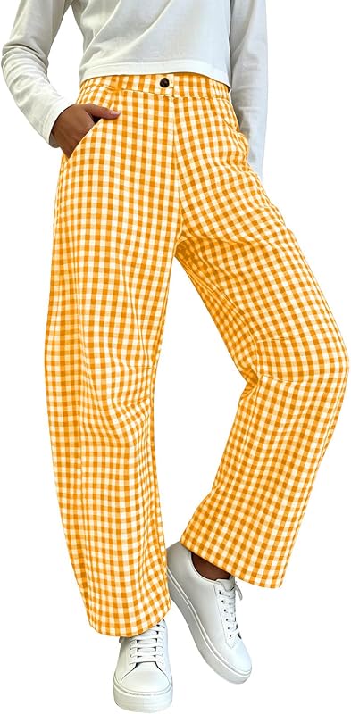 Pantalón de cuadros casual de talle alto para mujer Pantalón de cañón
