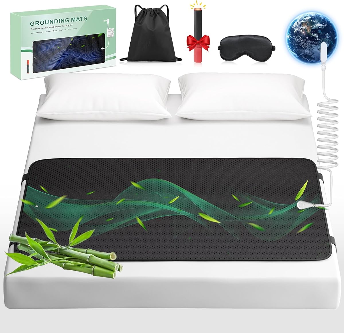 Grounding Mat for Bed with Leather, Improve Sleep, Relieve Stress & Pain, Anti-Slip & Eco-Friendly PU Leather, Includes Grounding Cord & Sleep Mask for Enhanced Rest Magnetic Therapy (King-27''×78'')