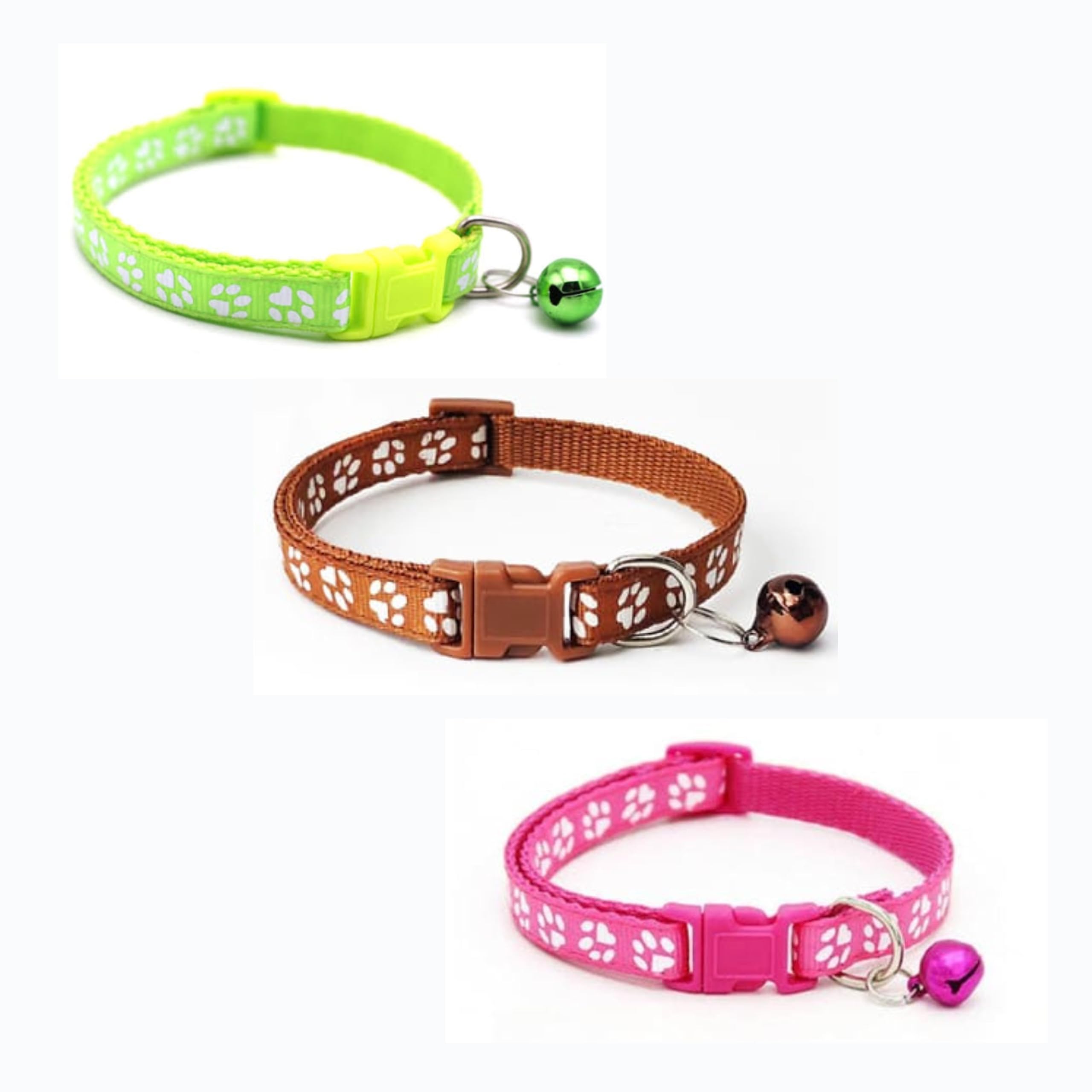 Litvibes Cat Collars Set of 3 with Bell,Kitten and Small Dogs Soft Adjustable Collar Safe,Solid and Breakaway for Cats and Puppies,Cute Kitty Neckband with Paw Print- (Brown,Dark Pink,Neon Green) (B0C8BNN3RL) Amazon Price History, Amazon Price Tracker