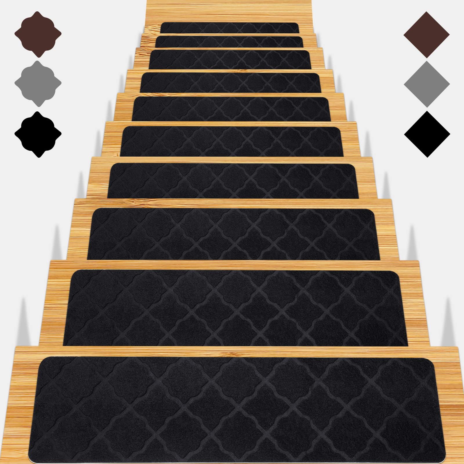 Photo 1 of Gmonby 15-Piece Stair Treads Carpet 8x30in Flower Black