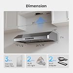 VIKIO HOME Hotte de portée 36 Inch Under Cabinet, Hotte de cuisine avec 980 CFM, 3-Speed Sensation de gestuelle & Panneau de commande tactile, Évent en acier inoxydable 3 Filtres à baffle Pcs avec barre de poignée, duc, LED lampe