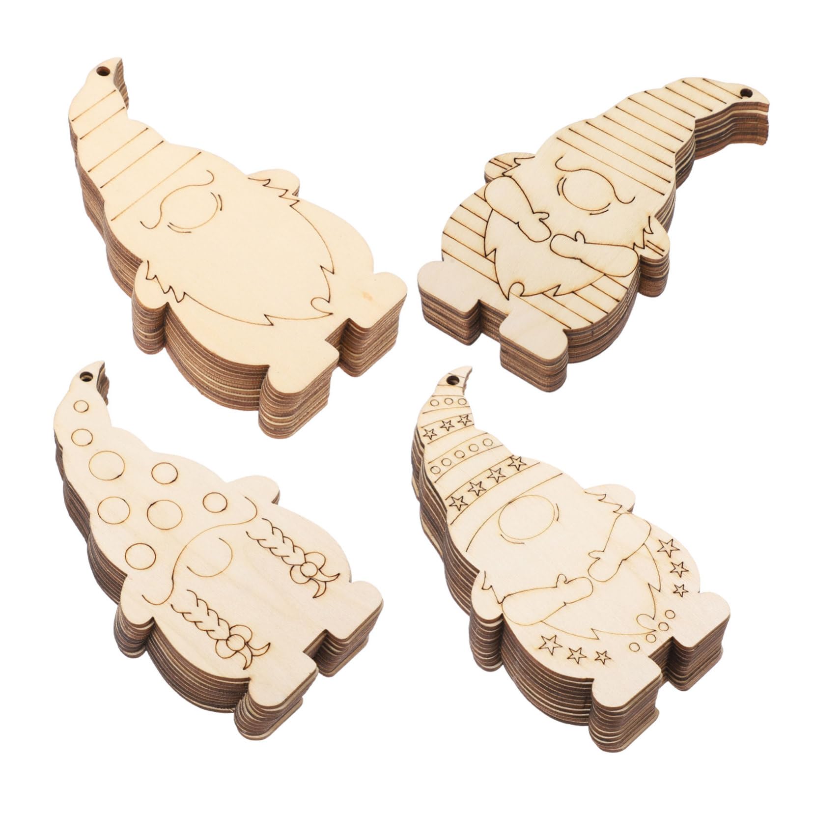 HOMSFOU Set 40 Pezzi Ciondoli Legno Grezzo Gnomi, Decorazione Natalizia da Dipingere Fai da Te, Ornamenti Albero Natale Artigianato Creativo per Casa e Feste