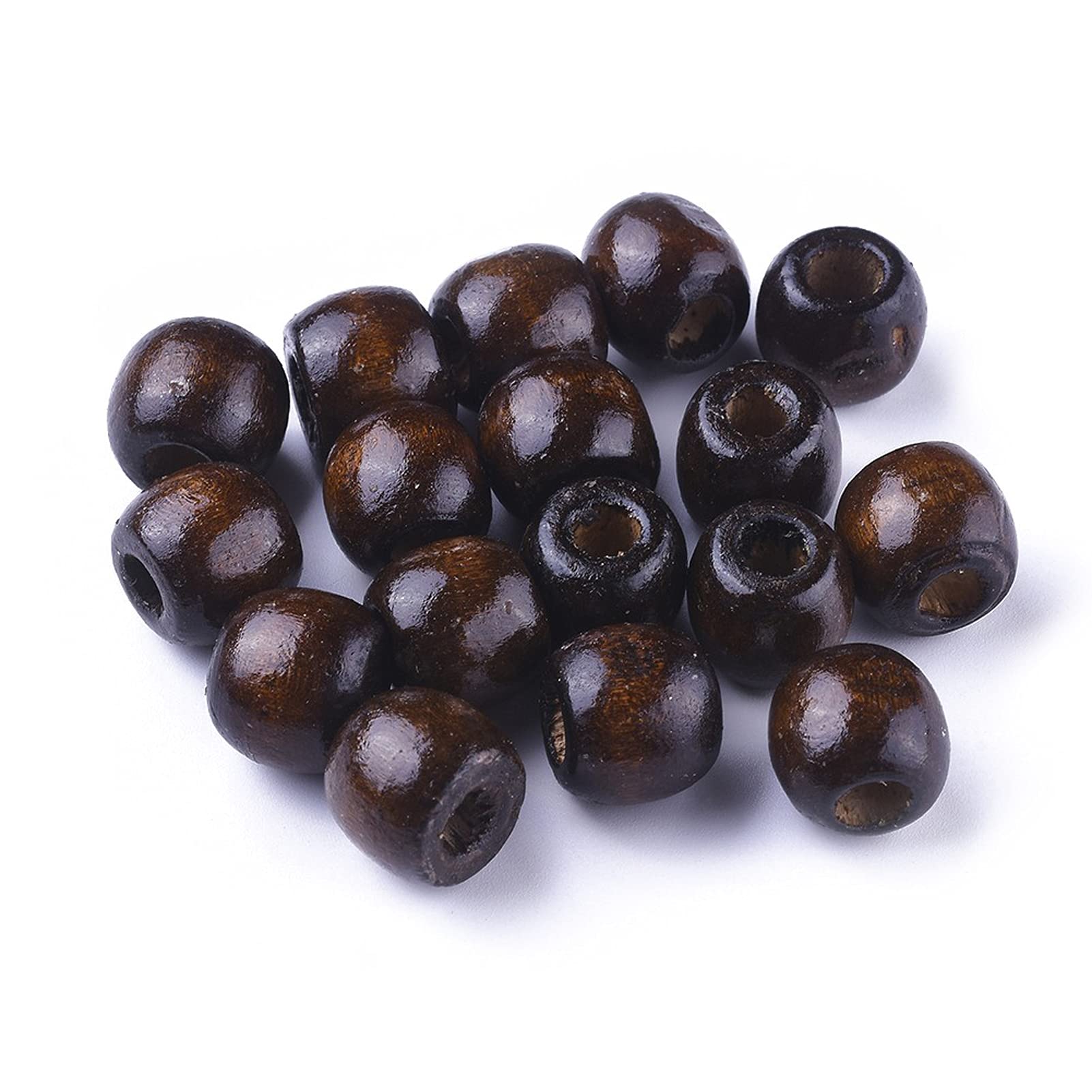 Givenny 100Pcs Natural Barrel Shape Wood Beads 11x12mm Large Hole Dyed Brown Wooden Beads Loose Spacer Beads for Jewelry Making, Hole: 5-6mm