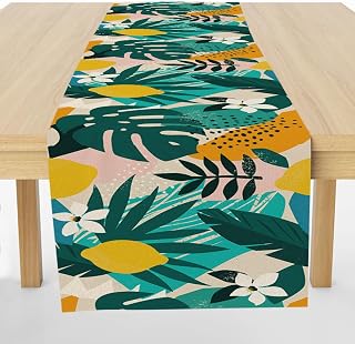 Boho Palm Leaves Table Runner, Canteen Dining Hall Decor, Watercolor Tropical Botanical Green Leaf Table Runners for Indoor Outdoor Home Wedding Birthday Christmas Decoration, 13 x 71 Inch