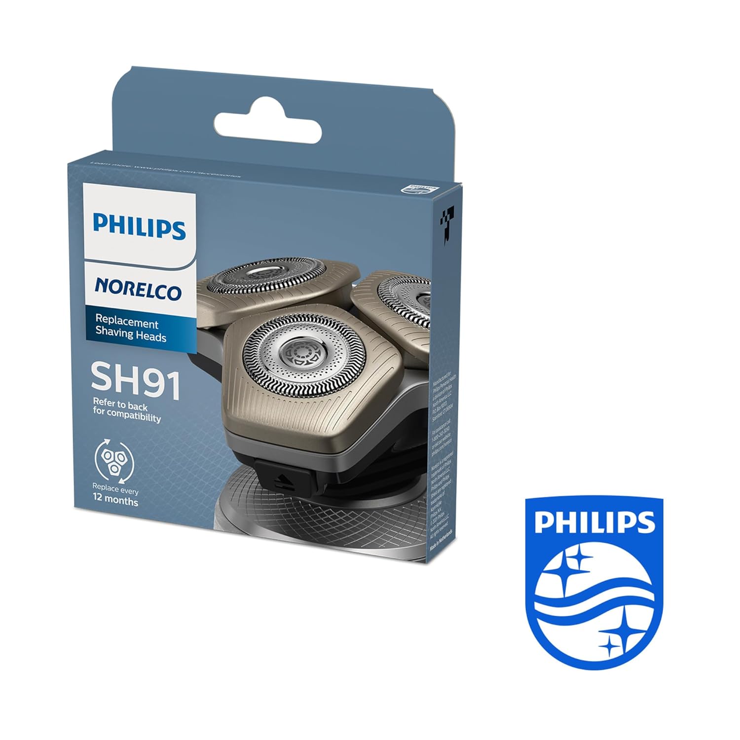 Philips Norelco Genuine SH91/52 Replacement Shaving Heads Compatible with Norelco Shaver Series S9000 and 9000 Prestige, Latest Version for Refreshed SH90/70, SH98/70, and SH98/80