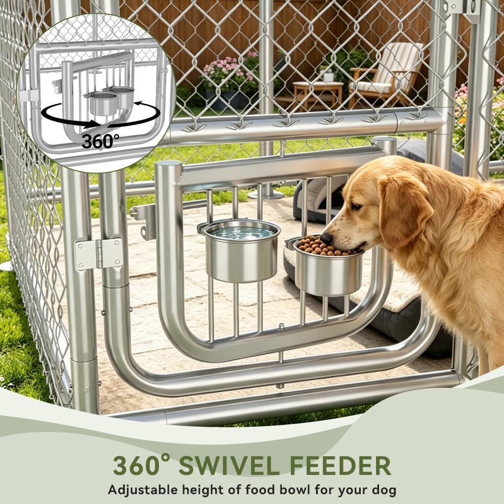 COMHOMA Dog Kennel Outdoor with Roof,Large Metal Dog Enclosure with Weather-Resistant Cover,Lockable Gate for Medium Large Dogs (Gunmetal, 10x10FT (124in)