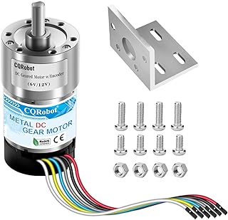 CQRobot 270:1 Metal DC Geared-Down Motor 37Dx72.5L mm 6V/12V, with 64 CPR Encoder and Bracket. 6V-3W-20RPM-40 kg.cm(556 oz.in), 12V-6W-40RPM-70 kg.cm(972 oz.in), D-Shaped Output Shaft 16mm.