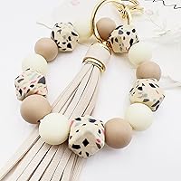 Phamines Silicone Beaded Bracelet Keychain for Women - PU Tassel Wristlet Key Ring, Elastic Comfort Fit, Multi-Color
