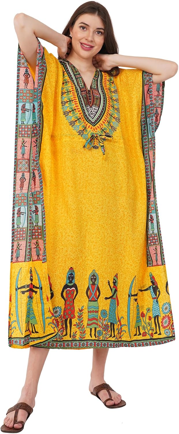 Divine threads Women African Print Kimono Cover Up V Neck Batwing Sleeve Plus Size Beach Kaftan Dresses Brown - Image 5