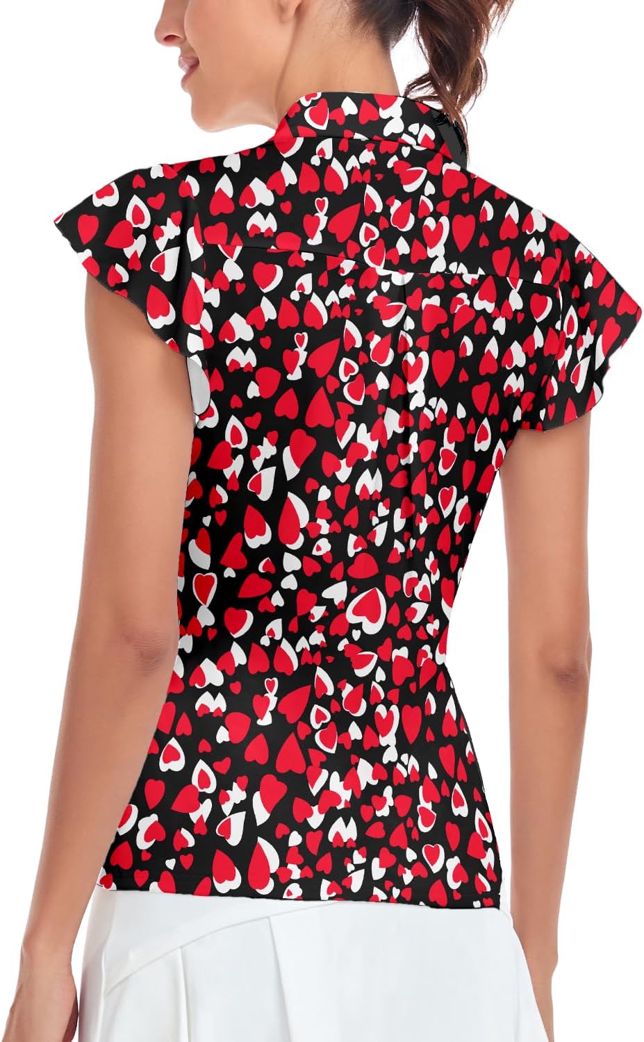 Soneven Womens Petal Sleeve Golf Shirts Moisture Wicking Lady Golf Apparel Print Tennis Sport T Shirt - Image 2