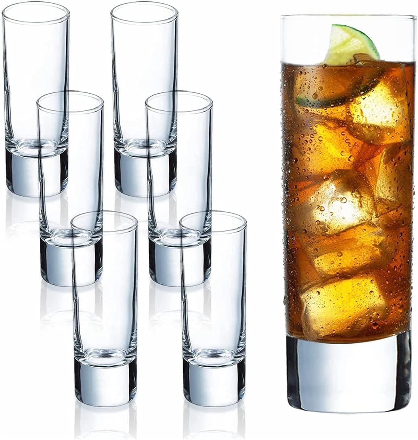 Thick Shot Glass Heavy Base Shot Glass Set, Crystal Heavy Shot Glass Transparent 80 ml Tall Glass Set for Whiskey, Small Glass Shot Cups (6)