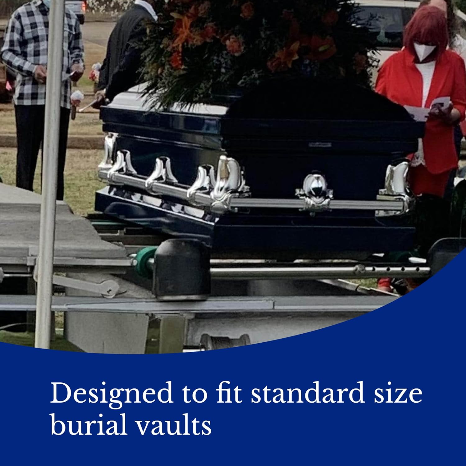 Titan Casket Orion Series, Handcrafted Steel Funeral Casket for Humans with Luxurious Dark Blue Finish & Light Blue Crepe Interior, Reinforced Handles, Adjustable Bed with Gasketed Sealer