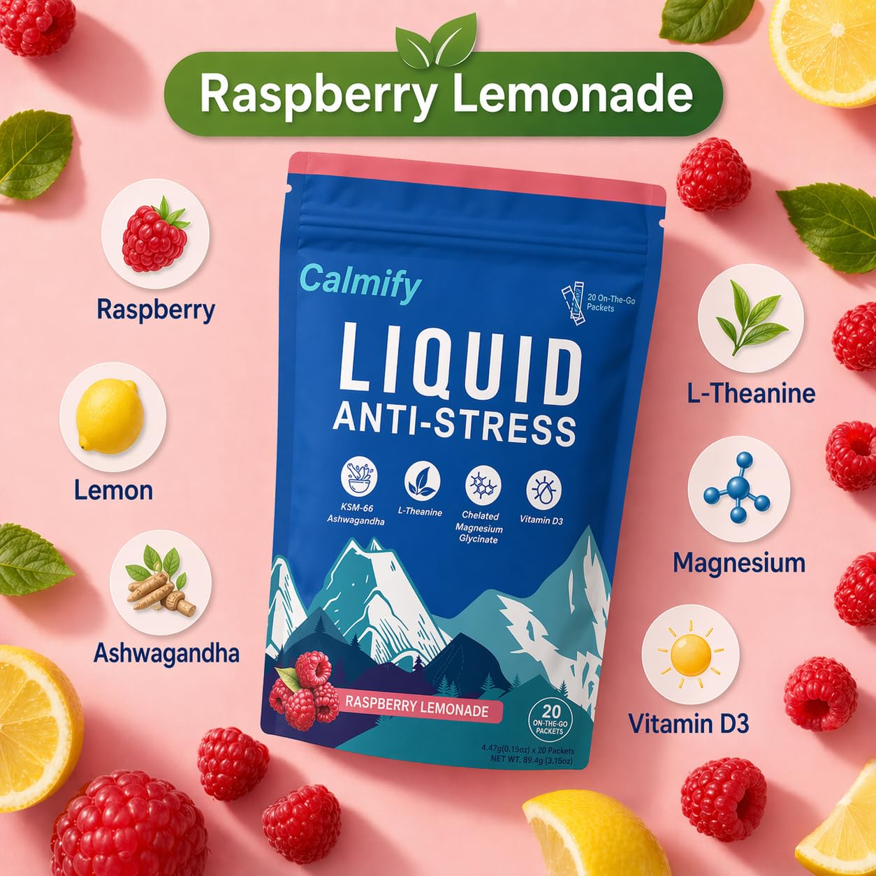 Liquid Anti Stress Cortisol | Liquid Magnesium Drink Cortisol | L-Theanine, Ashwagandha, Magnesium, Ashwagandha | 20 Packets | Sugar Free — Amazon image 4