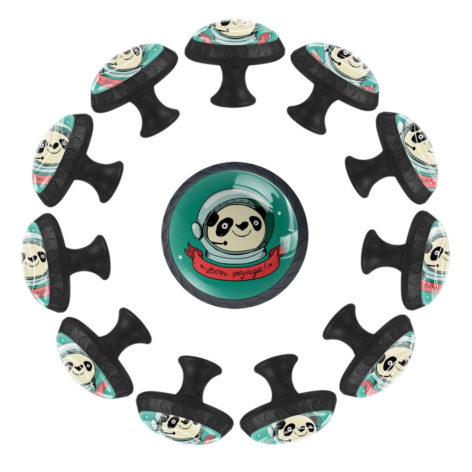 Boutons de tiroir ronds panda astronaute vert 35 mm commode chambre lot de 12