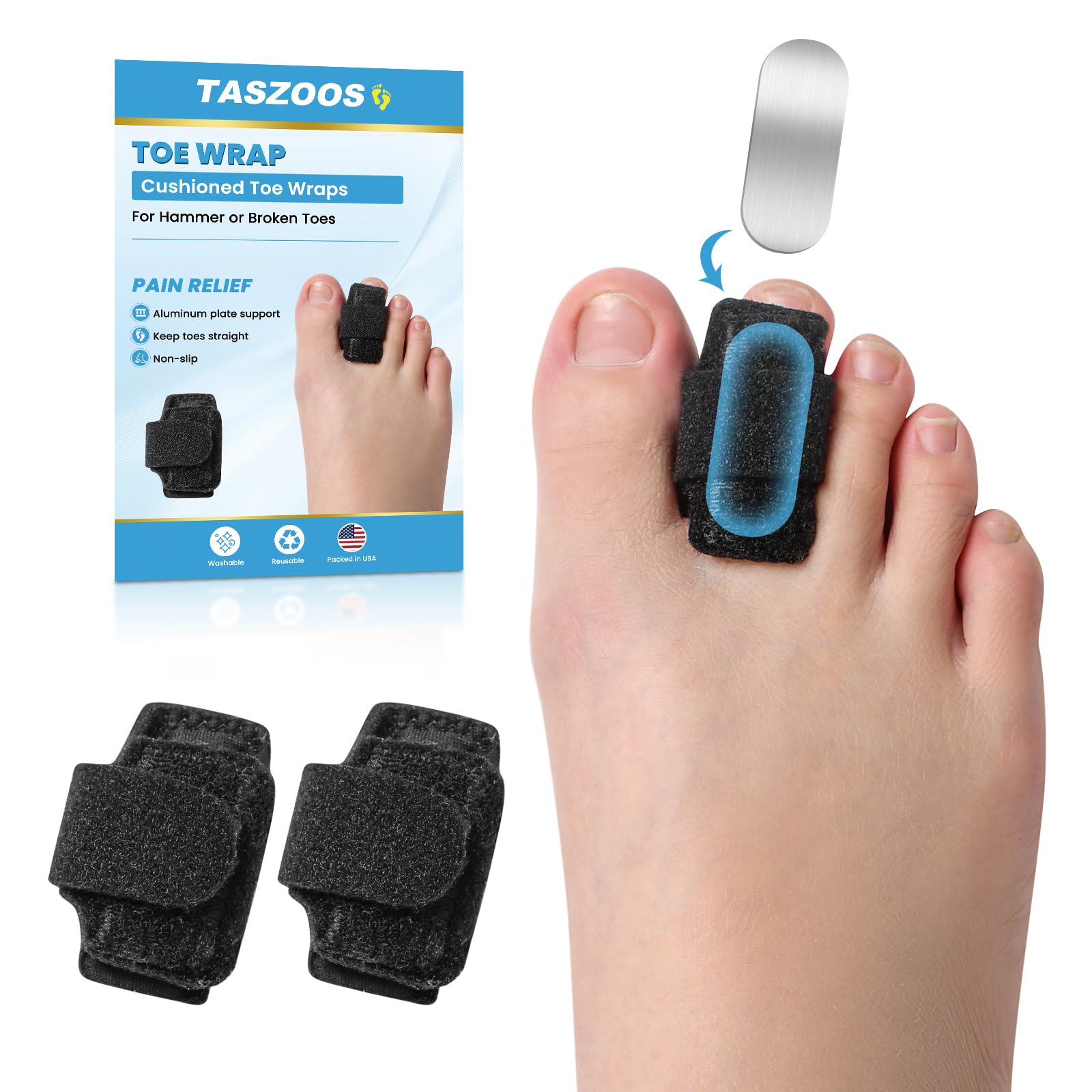 Photo 1 of **Only One** TASZOOS Hammer Toe Straightener - 2Pcs Hammer Toe Corrector for Women & Men - Toe Splints Relief for Hammer, Bent, Curled, Broken Support - Toe Wraps for Standing, Resting, Walking