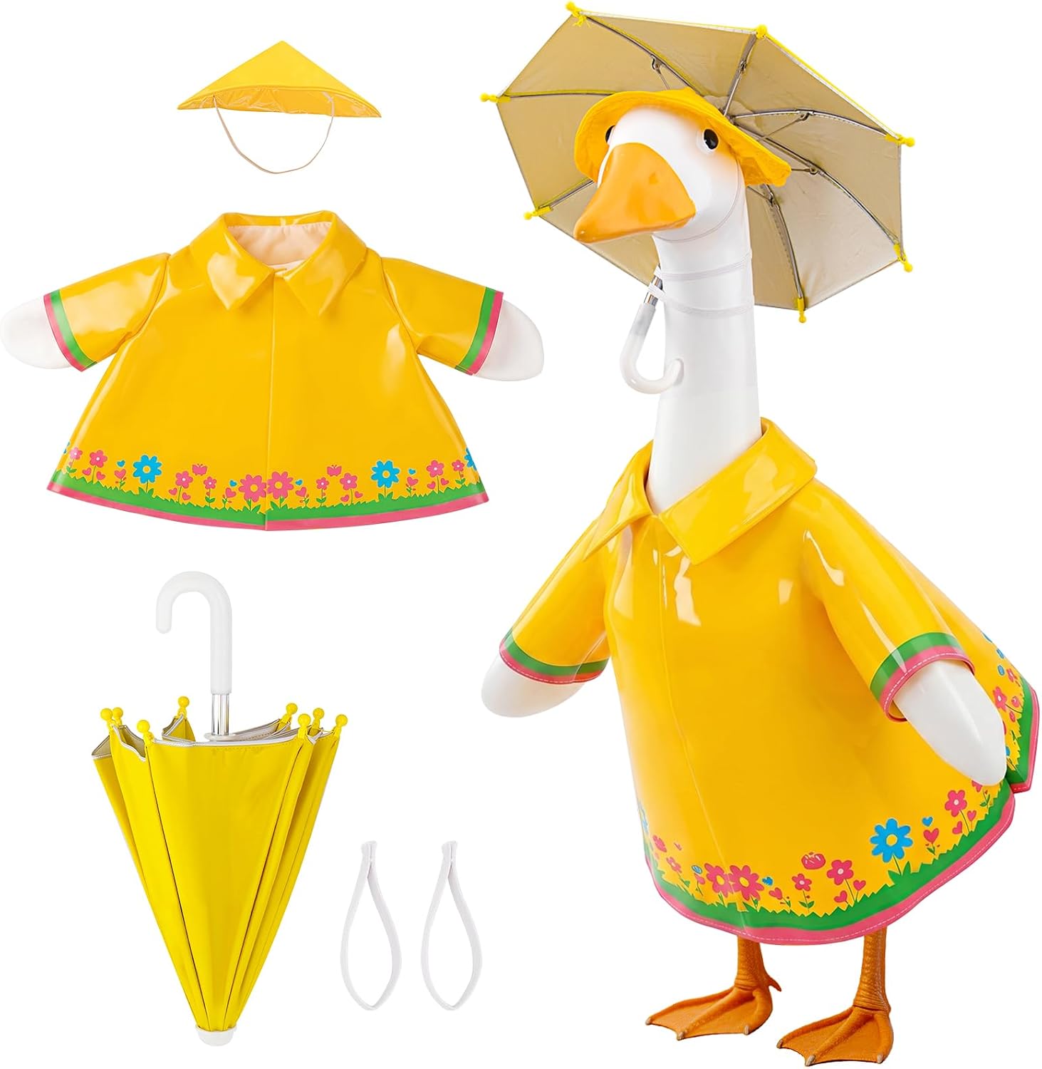 Coppthinktu Raincoat Porch Goose Outfits, 3 PCS Summer Spring Goose Outfit | Goose Raincoat Clothes with Umbrella & Hat for 23" Porch Goose Statue, Outdoor Lawn Garden Patio Yard Decor