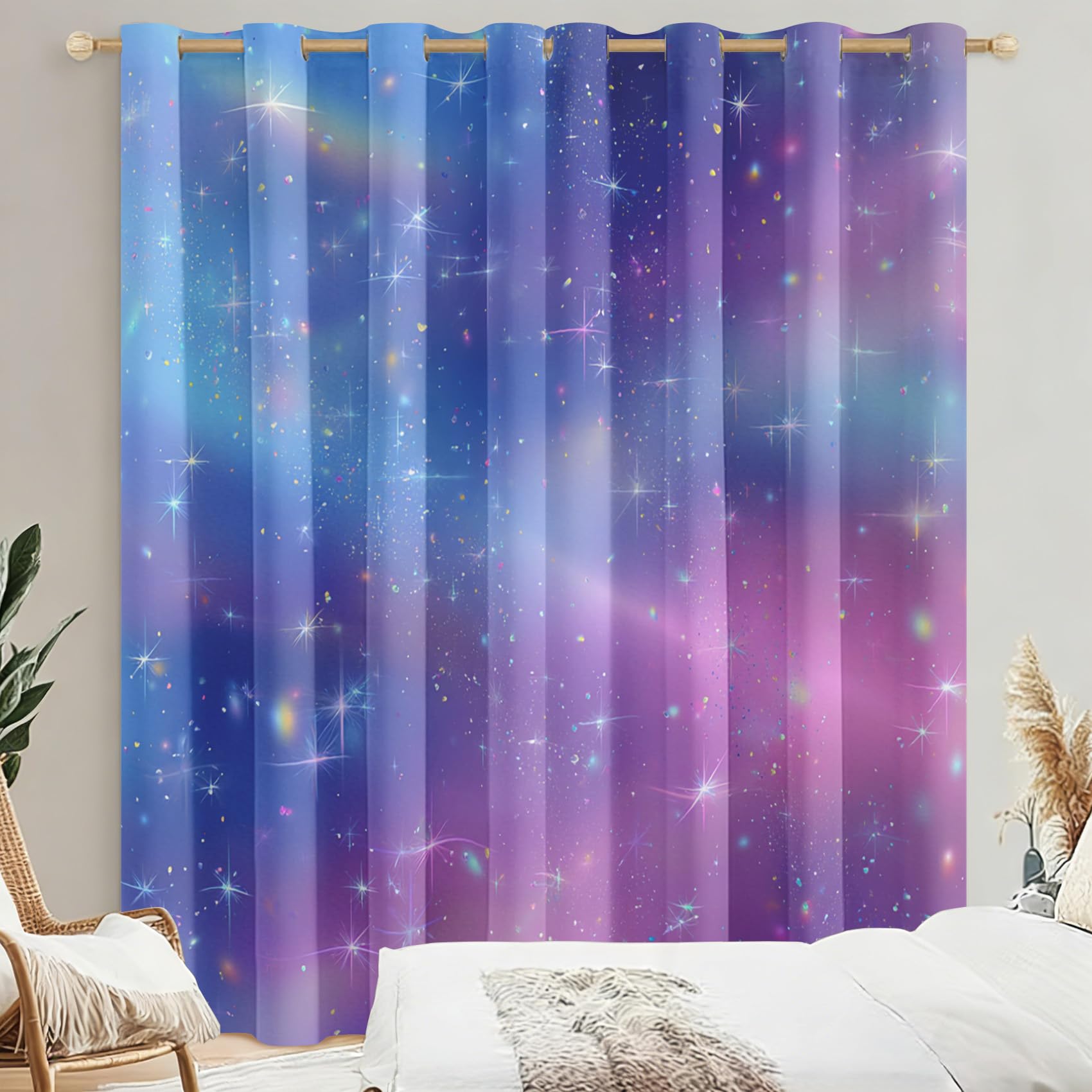 Generisch Blickdichte Vorhänge Galaxie Nebel Gardinen mit Ösen für Wohnzimmer Schlafzimmer, Sternennacht Mädchen Deko, Thermo Verdunklungsvorhänge 2er Set, H 175 x B 140 cm X&-167