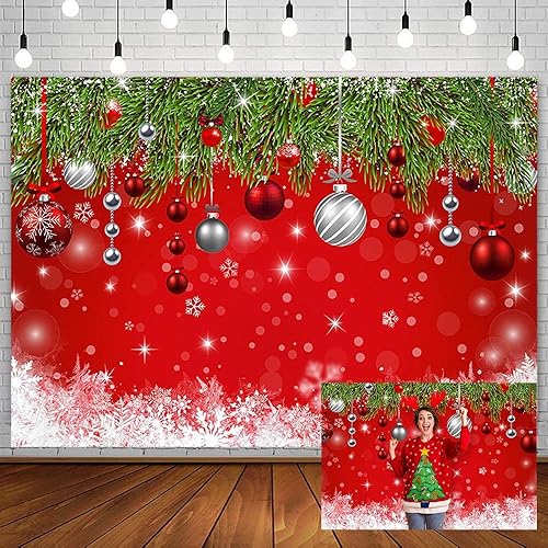 AIBIIN Telón de fondo de Navidad de copo de nieve de invierno de 7 x 5 pies para fotografía de Nochevieja con purpurina Bokeh rojo brillante de