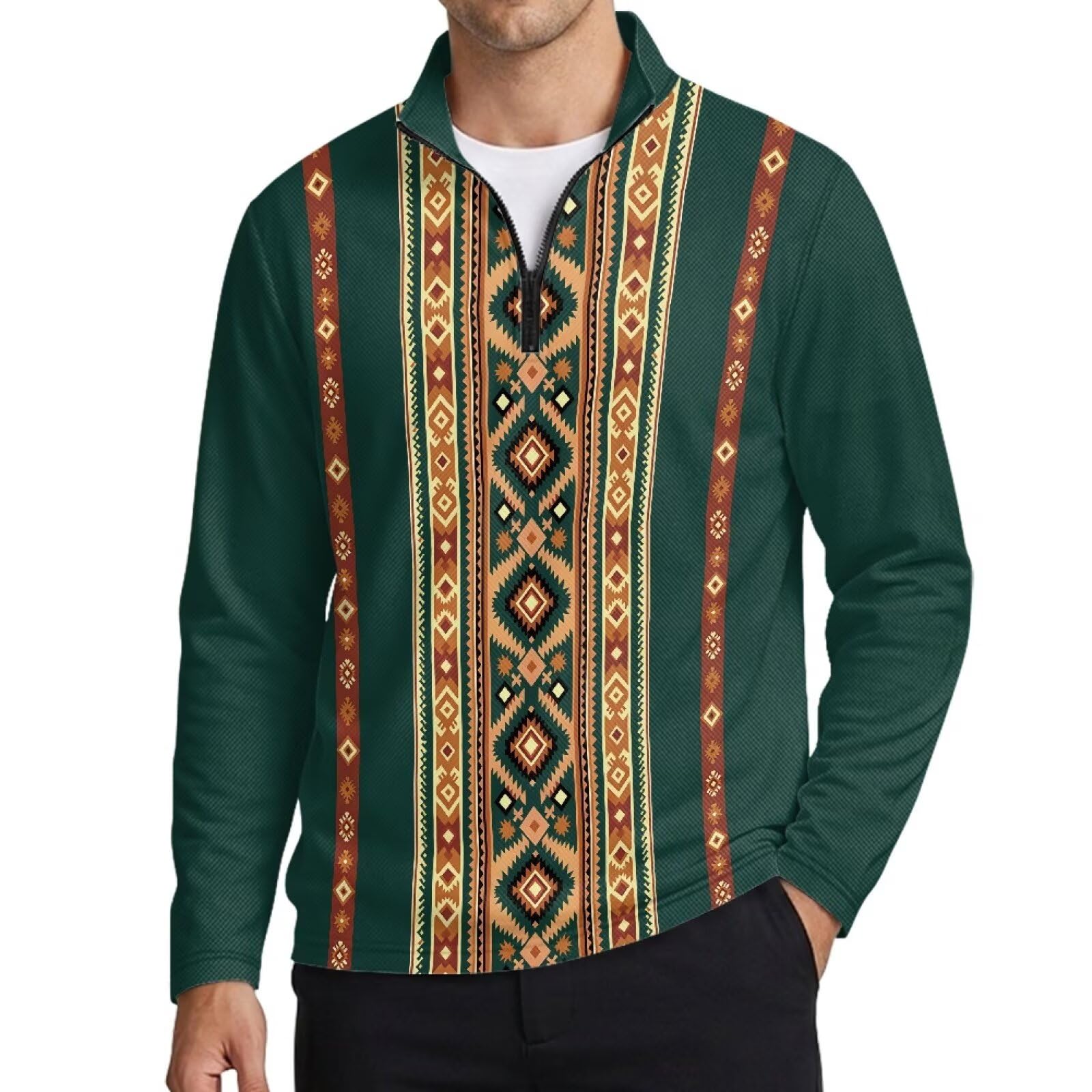 Camicia sportiva da uomo a maniche lunghe casual traspirante | Maglia da golf leggera con collo alto e cerniera a un quarto per campeggio, passeggiate, abbigliamento sportivo