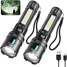Powerful USB Rechargeable LED Torch, 2 Pieces 100000LM Professional LED Tactical Military Torches, Single Mode / 7 Modes Waterproof Flashlight for Camping Emergency