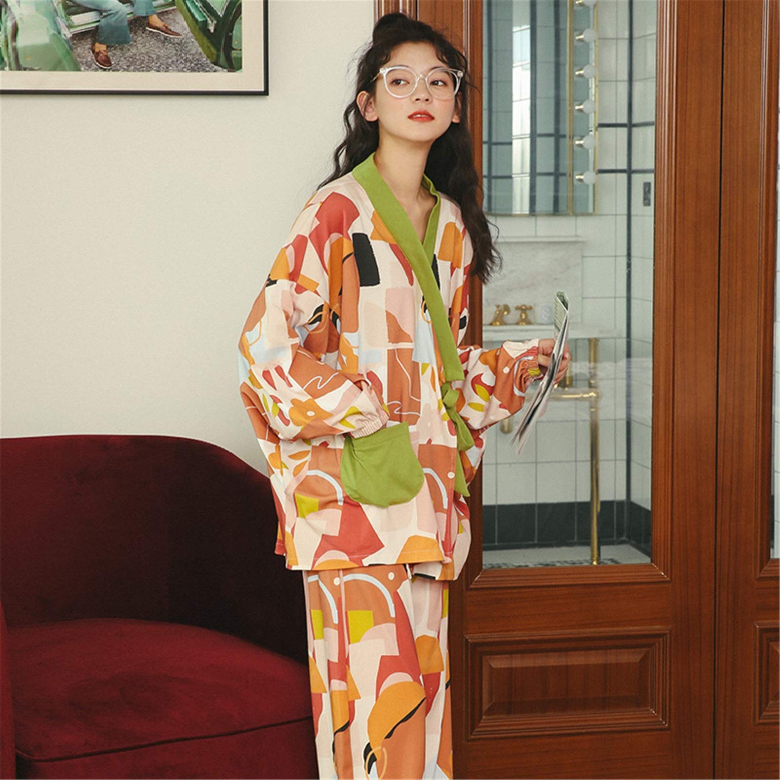 Pijama de invierno para mujer, conjunto de pijama de manga larga suave de algodón para mujer