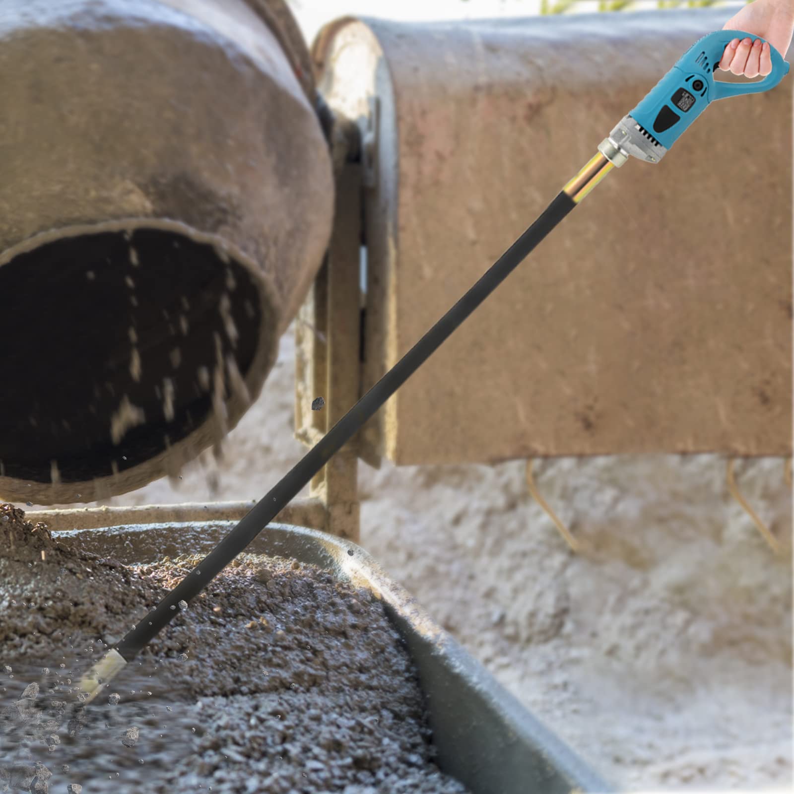1300W Betonvibrator mit 1,5m Vibrationsstab, 4300RPM Elektrovibrator mit Vollkupfermotor, Betonrüttler für Bau, Zementsäulen, Straßenbau, Brückenbau