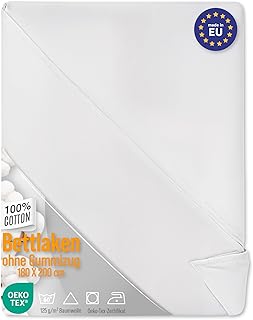 Sabanas encimeras Cama 180 Largo: 180x220 cm - Sabana encimera para Adultos y niños sábana Plana Hecho de algodón y Bed Sheets con certficado Oeko-Tex 180 x 220 cm Blanco
