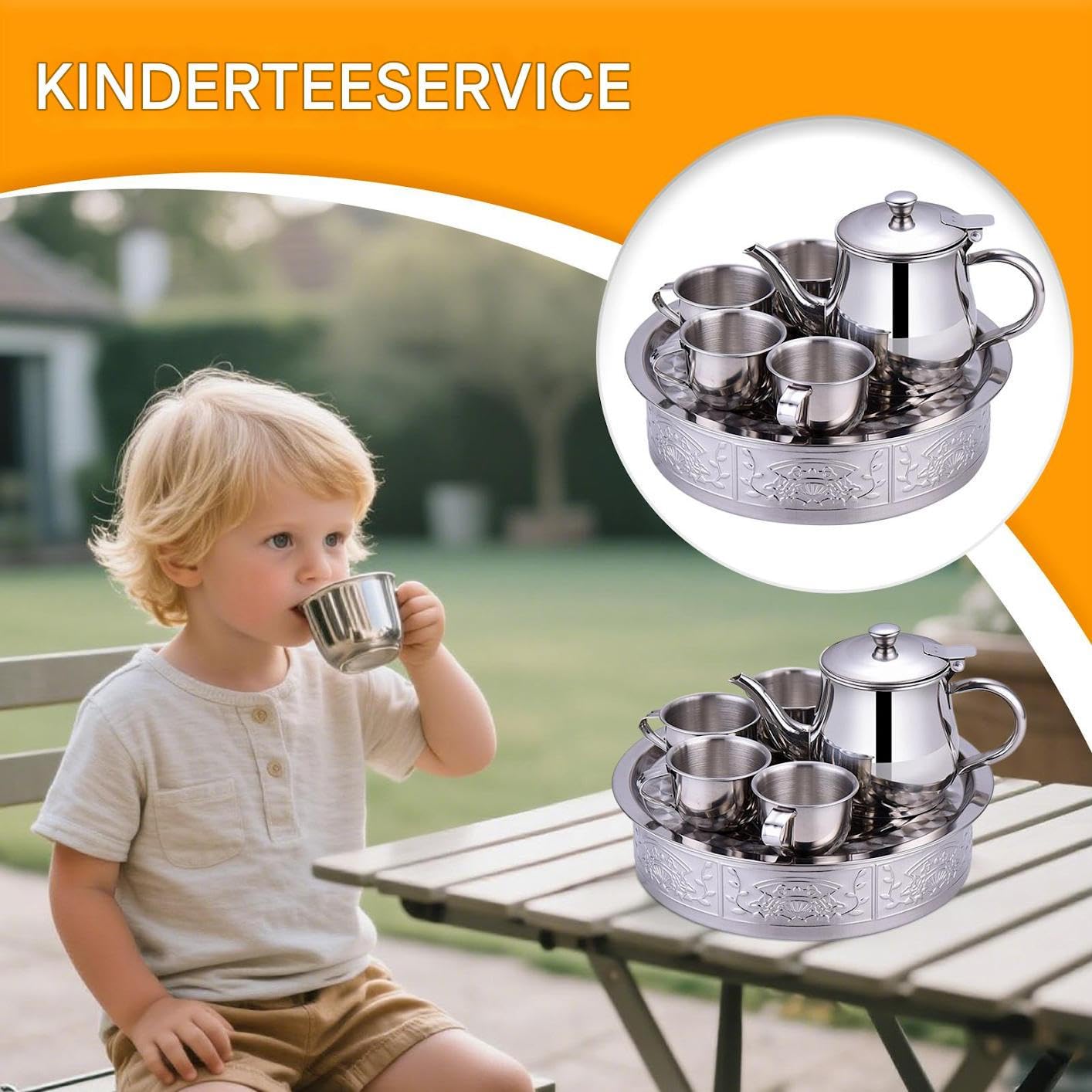 Servizio da tè per bambini, in acciaio e metallo | Questo set di servizio in miniatura da 1,8 libbre di pesantezza alimentare con vaso filtro da 330 ml e beccuccio lungo favorisce il gioco di