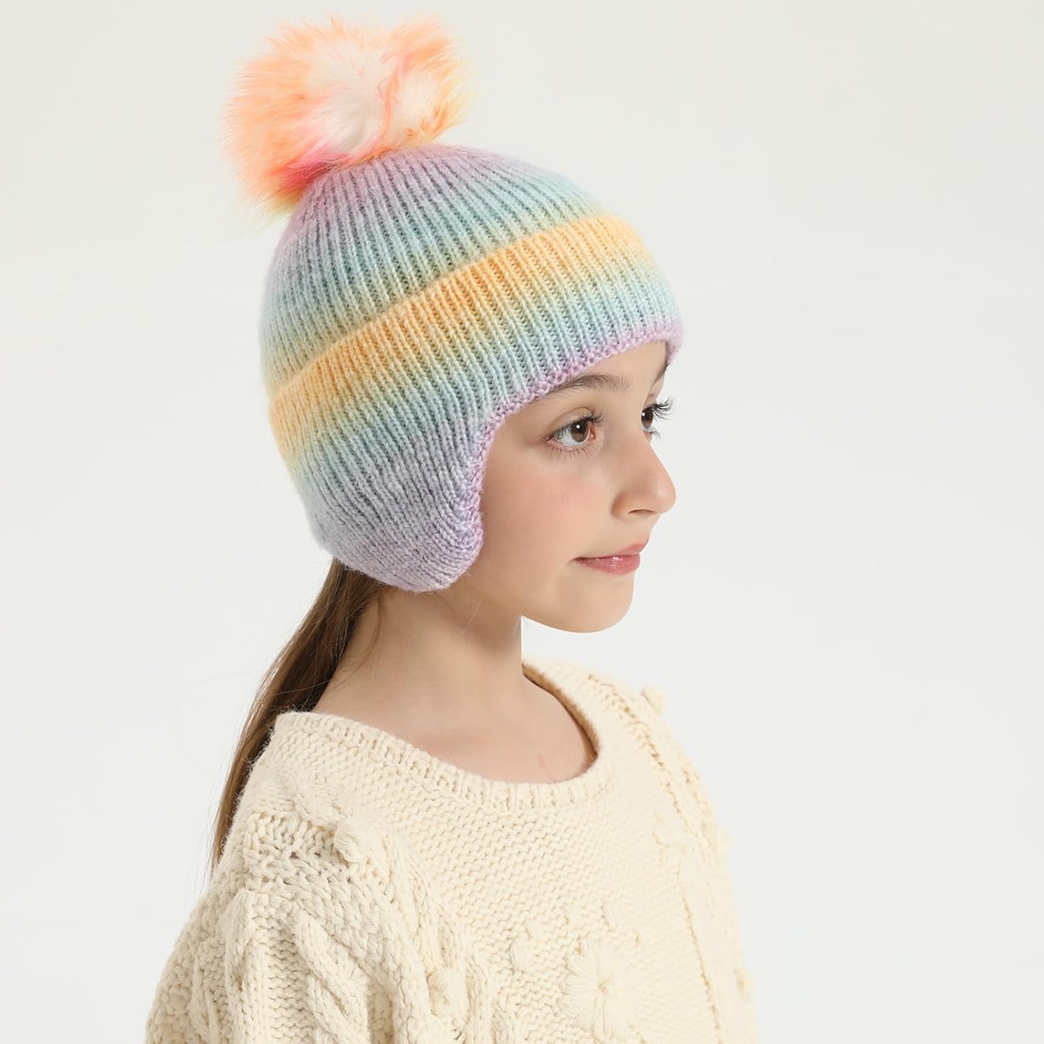 Kids Beanie with Ear Flaps for Boys Girls Pom Knit Hats Fleece Lining Winter Outdoor Skull Snow Ski Cap Age 2-10 - Image 2